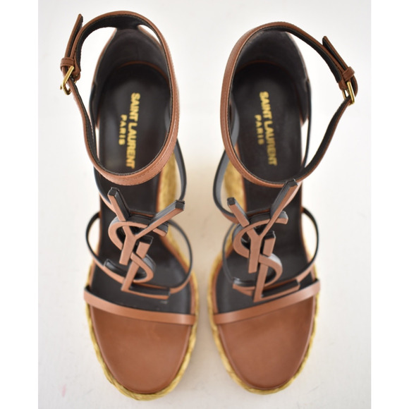 Saint Laurent YSL Logo Cassandra 105 Ankle Strap Espadrille Wedge Sandal Heel 41 - Picture 12 of 16